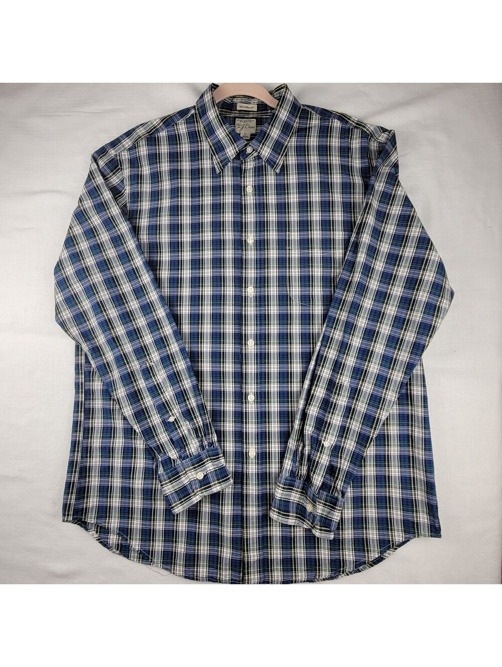 J.Crew Men's Large Relaxed Fit Organic Cotton Plaid Dress Button Up Shirt